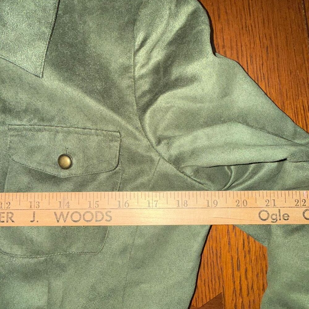 Vintage Evan-Picone Olive Faux Suede Utility Safari Jacket Zip Front‎ Size 8 - Picture 9 of 13